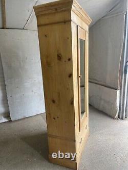 Vintage Pine Tall Wardrobe with 1 Large Drawer, 1 Door, Long Mirror & Drop Handles