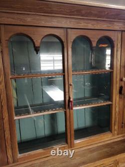 Vintage Welsh Dresser Cabinet Drawers Cupboard Large Glass Doors 2 Parts #IN36