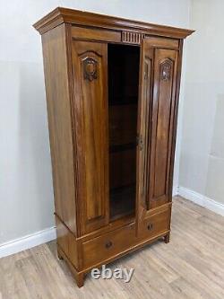 WARDROBE Tall Mahogany Mirror Door Hanging Rail And Hooks Large Bottom Drawer