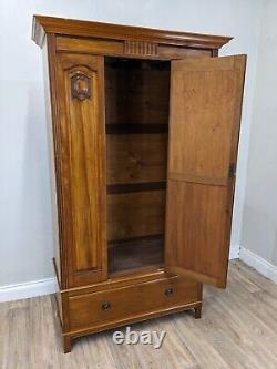 WARDROBE Tall Mahogany Mirror Door Hanging Rail And Hooks Large Bottom Drawer