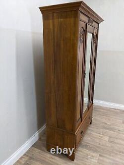 WARDROBE Tall Mahogany Mirror Door Hanging Rail And Hooks Large Bottom Drawer