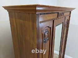 WARDROBE Tall Mahogany Mirror Door Hanging Rail And Hooks Large Bottom Drawer