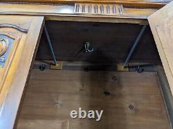 WARDROBE Tall Mahogany Mirror Door Hanging Rail And Hooks Large Bottom Drawer