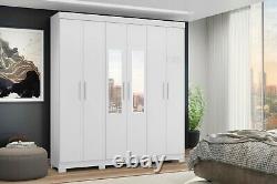 Wardrobe 6 Door Mirror Bedroom Furniture Shelving Drawers Storage Large Cupboard