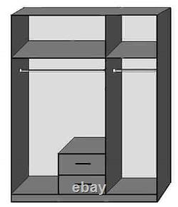 Wardrobe Oak Effect 3 Door 2 Drawer Mirrored Large 135cm Wardrobe