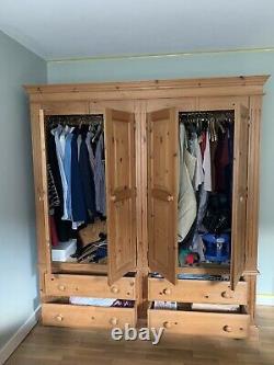 Wardrobe large 4 door 4 drawer solid pine