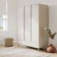 Wardrobes 3 Door 2 Drawer Beige with Gold Legs Storage Shelves Modern Style