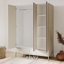 Wardrobes 3 Door 2 Drawer Beige with Gold Legs Storage Shelves Modern Style