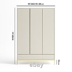 Wardrobes 3 Door 2 Drawer Beige with Gold Legs Storage Shelves Modern Style