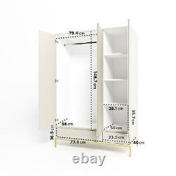 Wardrobes 3 Door 2 Drawer Beige with Gold Legs Storage Shelves Modern Style