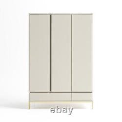 Wardrobes 3 Door 2 Drawer Beige with Gold Legs Storage Shelves Modern Style