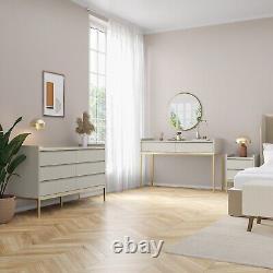 Wardrobes 3 Door 2 Drawer Beige with Gold Legs Storage Shelves Modern Style