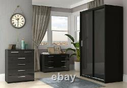 Westbury High Gloss Wardrobe Cupboard Bedside Chest of Drawers Bedroom Furniture