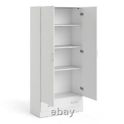 White 2 Door Wardrobe With Drawer and Storage Shelving units Bedroom Furniture