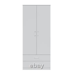White 2 Door Wardrobe with 2 Drawers Hanging Rail Large Storage Bedroom Cupboard
