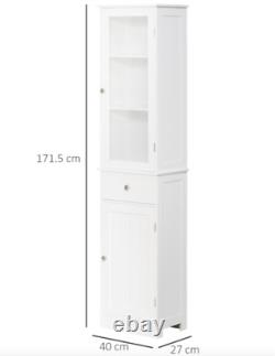 White Bathroom Cabinet Large Storage Door Cupboard Tall Slim Display Shelf Unit