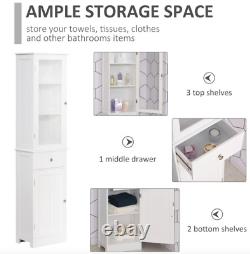 White Bathroom Cabinet Large Storage Door Cupboard Tall Slim Display Shelf Unit