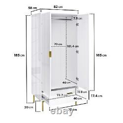 White Gloss Ribbed Double Wardrobe with Drawer Valencia VLC013