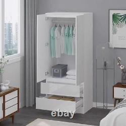 White Gloss Scandinavian Style 2 Door 2 Drawer Large Deep Combination Wardrobe