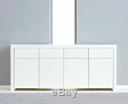 White High Gloss Large Sideboard Dresser With Four Doors & Drawers Contemporary