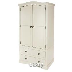 White Large 2 Door Wardrobe Hanging Rail and Shelf 2 Storage Drawer Metal Handle