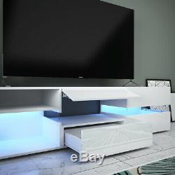 White Large Storage TV Unit Cabinet Stand High Gloss Door Drawer LED Light 177cm