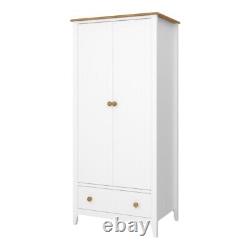 White Large Tall 2 Door Double Wardrobe With Drawer Shelf Hanging Clothes Rail