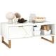 White Marble Effect Coffee Table Drawer Open Shelf Golden Legs Fluted Door Large