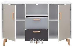 White Multi Coloured Large Sideboard 2 Door 2 Drawer Storage Shelf Spindle Legs