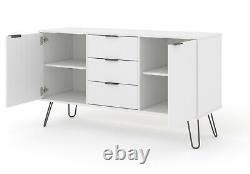 White Retro Large 2 Door 3 Drawer Sideboard Cupboard Cabinet Metal Hairpin Legs