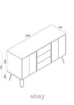 White Retro Large 2 Door 3 Drawer Sideboard Cupboard Cabinet Metal Hairpin Legs