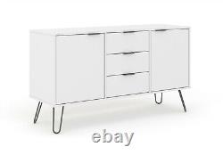 White Retro Large 2 Door 3 Drawer Sideboard Cupboard Cabinet Metal Hairpin Legs