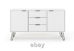 White Retro Large 2 Door 3 Drawer Sideboard Cupboard Cabinet Metal Hairpin Legs