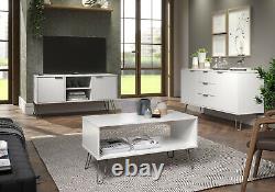 White Retro Large 2 Door 3 Drawer Sideboard Cupboard Cabinet Metal Hairpin Legs