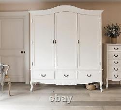 White Triple Wardrobe French 3 Door Large Wardrobe Bedroom Furniture JULIETTE