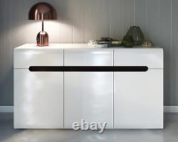 Wide Large Sideboard White High Gloss 3 Door 3 Drawer Soft Close Buffet Azteca