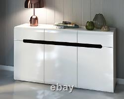 Wide Large Sideboard White High Gloss 3 Door 3 Drawer Soft Close Buffet Azteca