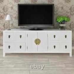 Wooden Asian Sideboard TV Cabinet 8 Drawers 2 Doors Home Storage MDF White