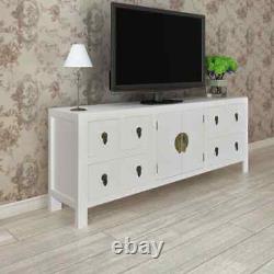 Wooden Asian Sideboard TV Cabinet 8 Drawers 2 Doors Home Storage MDF White