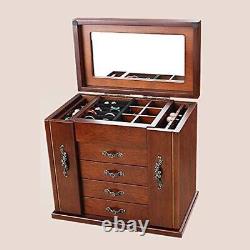 Wooden Jewelry Box, Built-in mirror, double door 5-drawer Large ewelry Storage