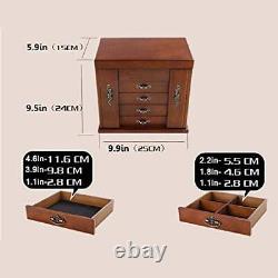 Wooden Jewelry Box, Built-in mirror, double door 5-drawer Large ewelry Storage