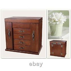 Wooden Jewelry Box, Built-in mirror, double door 5-drawer Large ewelry Storage