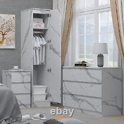 ZITA 3/4 Piece Bedroom Furniture Set Wardrobe Large Chest Bedside Marble Effect