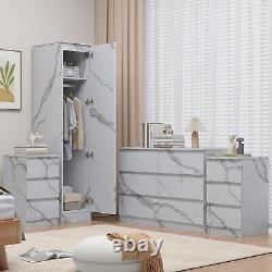 ZITA 3/4 Piece Bedroom Furniture Set Wardrobe Large Chest Bedside Marble Effect